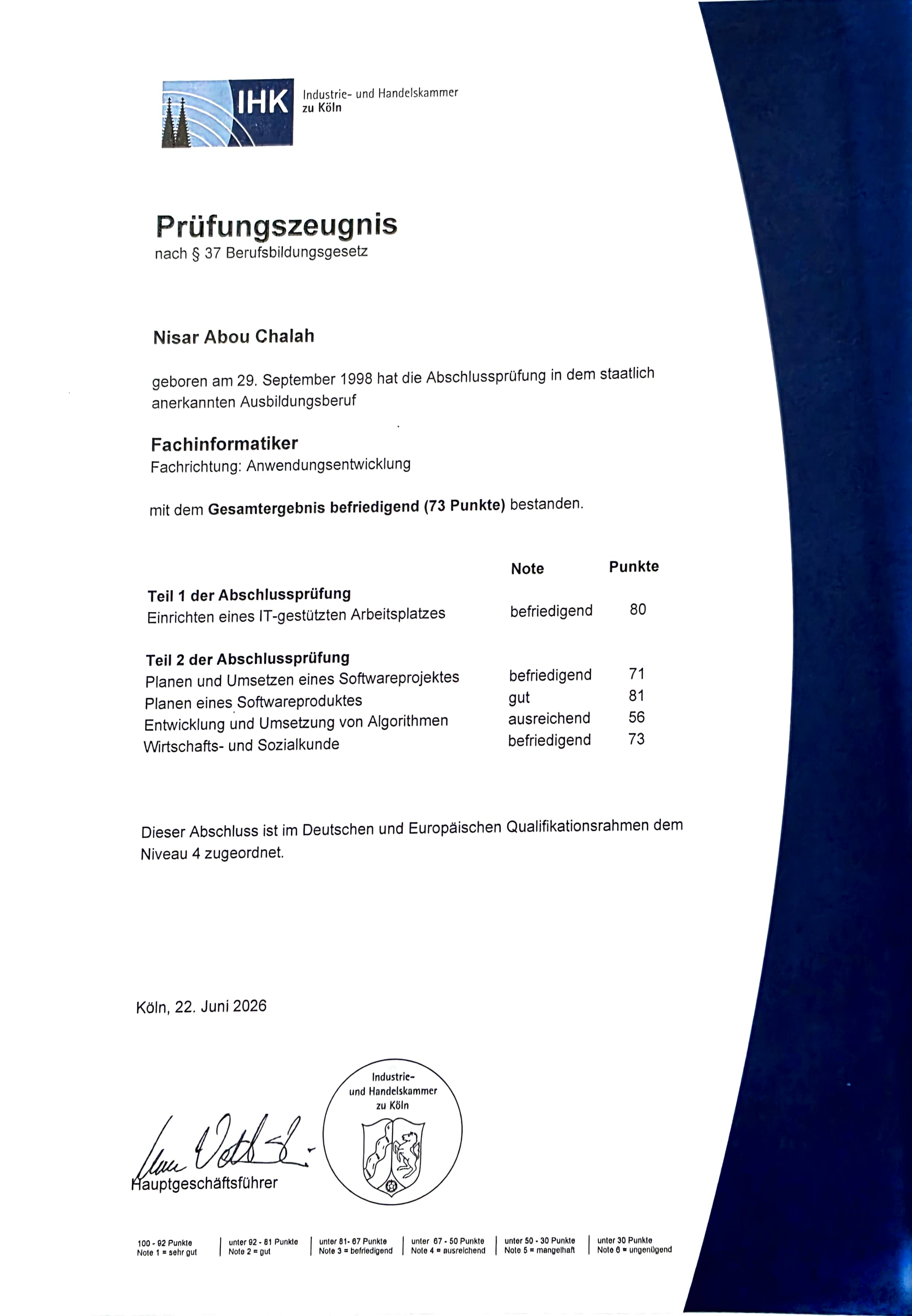 Dokumentvorschau: IHK-Prüfungszeugnis